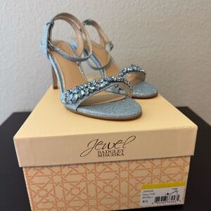 Jewel Badgley Mischka Women's Dallyce Stiletto Evening Sandals, Sky Blue, 6.5